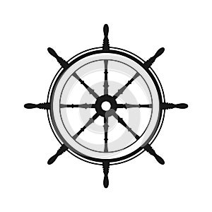 Vintage steering wheel. Ship, yacht retro wheel symbol. Nautical rudder icon. Marine design element. Vector illustration