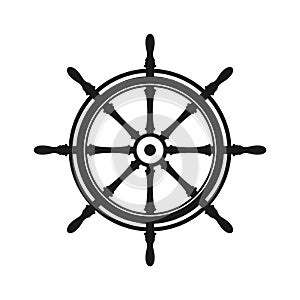 Vintage steering wheel. Ship, yacht retro wheel symbol. Nautical rudder icon. Marine design element. Vector illustration