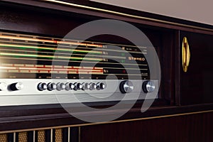 Vintage Stereo Radio, retro console front panel