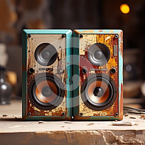 Vintage Stereo Speakers With Rustic Charm