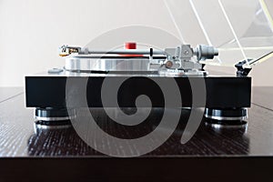 Vintage Stereo Turntable Vinyl Record Tonearm Mechanism Closeup