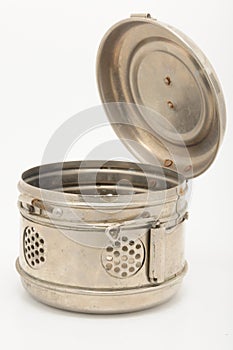 Vintage sterilisation container on white background