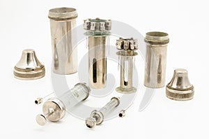 Vintage sterilisation container on white background