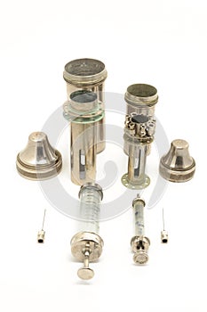 Vintage sterilisation container on white background