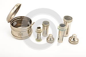 Vintage sterilisation container on white background