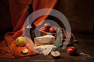 Vintage still life with alcohol and apples