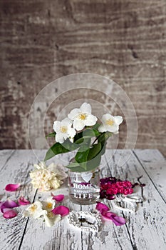 Vintage still life flowers on table