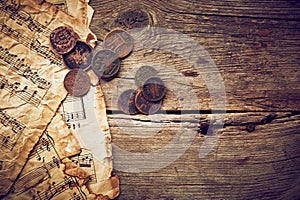 Vintage still life with old coins