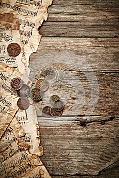 Vintage still life with old coins