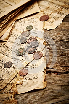 Vintage still life with old coins