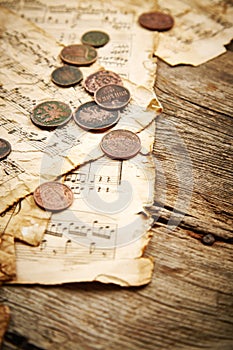 Vintage still life with old coins