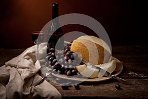 Vintage still life with wine and melon