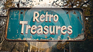 Vintage Store Sign with the Text Retro Treasures - AI Generated