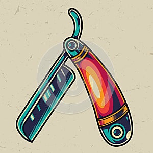 Vintage straight razor colorful template