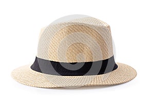 Vintage Straw hat with black ribbon for man isolated over white background