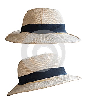 Vintage Straw hat fasion isolated on white background photo
