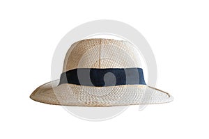 Vintage Straw hat fasion isolated on white background photo