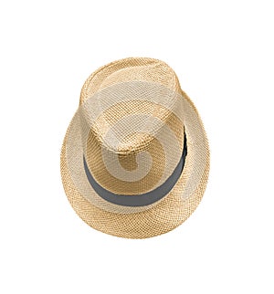 Vintage Straw hat fasion for man isolated on white background photo