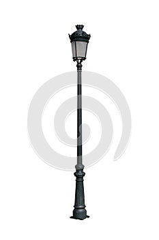 Vintage street lamp post isolated on white background