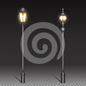 Vintage street lamps, black iron lantern on post