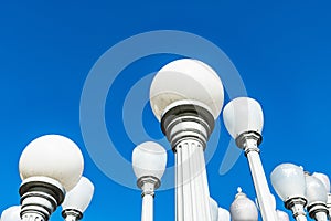 Vintage street lamps and blue sky in California