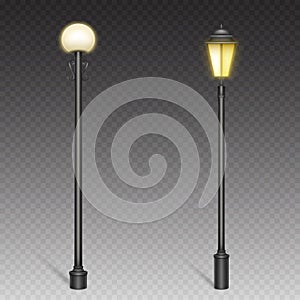 Vintage street lights, lampposts on steel poles