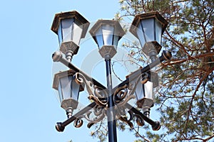 Vintage street lights in retro style / Street lights at sunset /