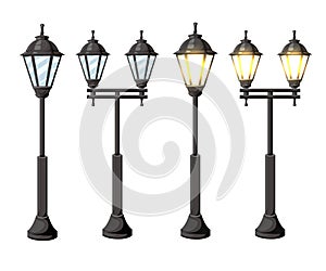 Vintage streetlights. Vector retro street lamp lights isolated on white background isolated on white background Web site page and