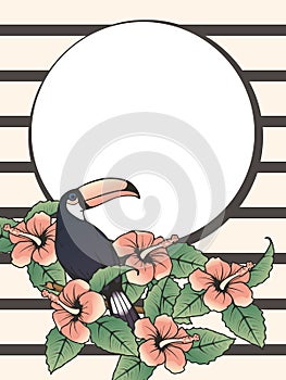 Vintage striped toucan background