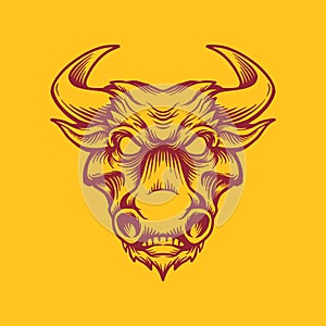 Vintage strong bull head mascot isolated vector illustration background