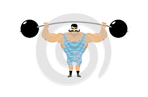 Vintage Strongman. Ancient athlete. Retro bodybuilder barbell. S