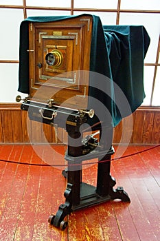 Vintage studio large format camera on a sturdy stand