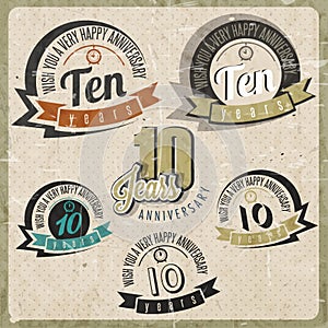 Vintage style 10 anniversary sign collection.