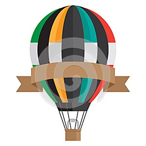 Vintage style aerostat with ribbon banner - vector hot air balloon isolated on white background