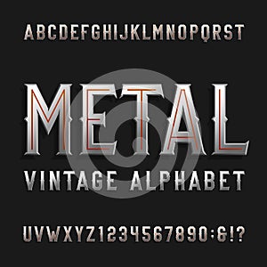 Vintage style alphabet vector font. Metal effect letters and numbers.