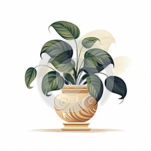 Vintage Style Artificial Plant In Vector Graphic Flat Design