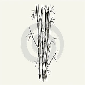 Vintage Style Bamboo Plant: Delicate Chromatics In Black And White