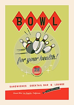 Vintage Style Bowling Poster or Postcard - Bowl For Your Health!