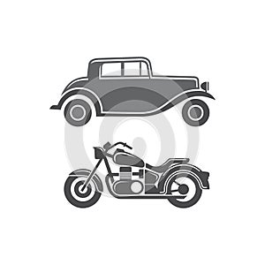 Vintage style of car and motocycle photo