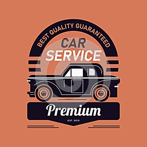 Vintage style car rentals label. Vector logo design template. Concept for automobile repair service, spare parts store