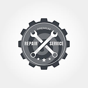 Vintage style car repair service label. Vector logo design template photo