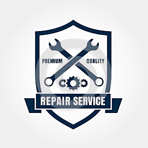 Vintage style car repair service shield label. Vector logo design template