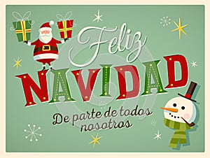 Vintage Style Christmas Greeting Card in Spanish. Feliz Navidad de parte de todos nosotros. photo