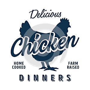 Vintage style clip art inspired by mid-century illustrations - Delicious Home cooked, Farm Raised Chicken Dinners.