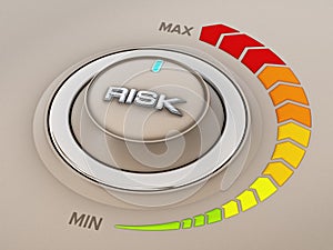 Vintage style control knob dial with risk word. 3D illustration