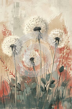 Vintage-Style Dandelion Sketch on Textured Background - Timeless Elegance for Wall Art and Decor