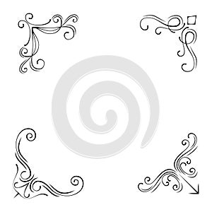 Vintage Style Design Elements Corners and Borders Set. Vector illustration.