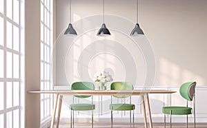 Vintage style dining room with green chair 3d render photo