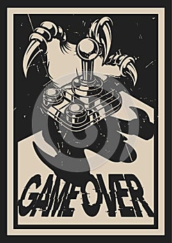 Vintage style gaming poster with dinosaur paw