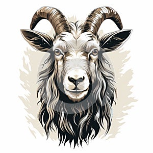 Vintage Style Goat Head Drawing With Bold Defined Lines
